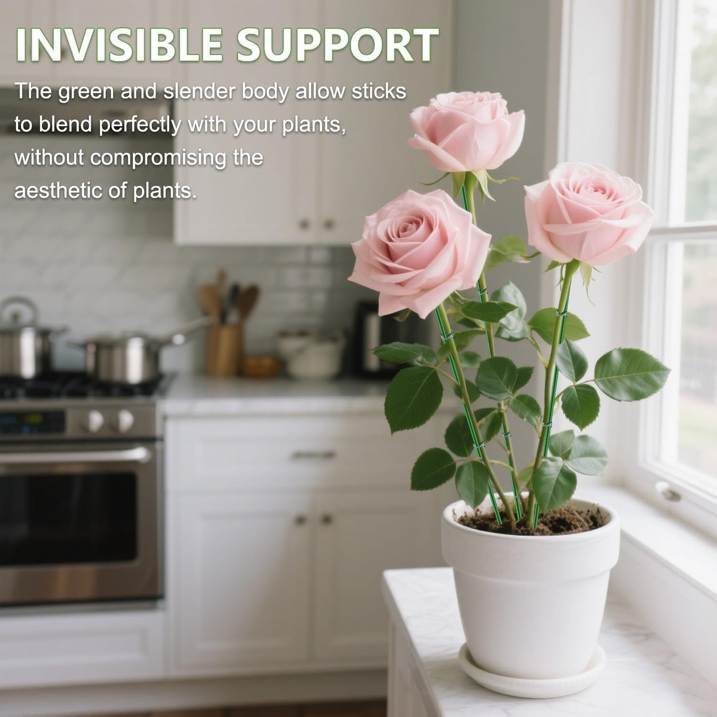 15Pcs Orchid Stakes,SupKing 17.7 Inch Plant Support Sticks Invisible Bendable Green Pole Rods for Small Indoor Outdoor Potted Plants Comes 20Pcs Ties