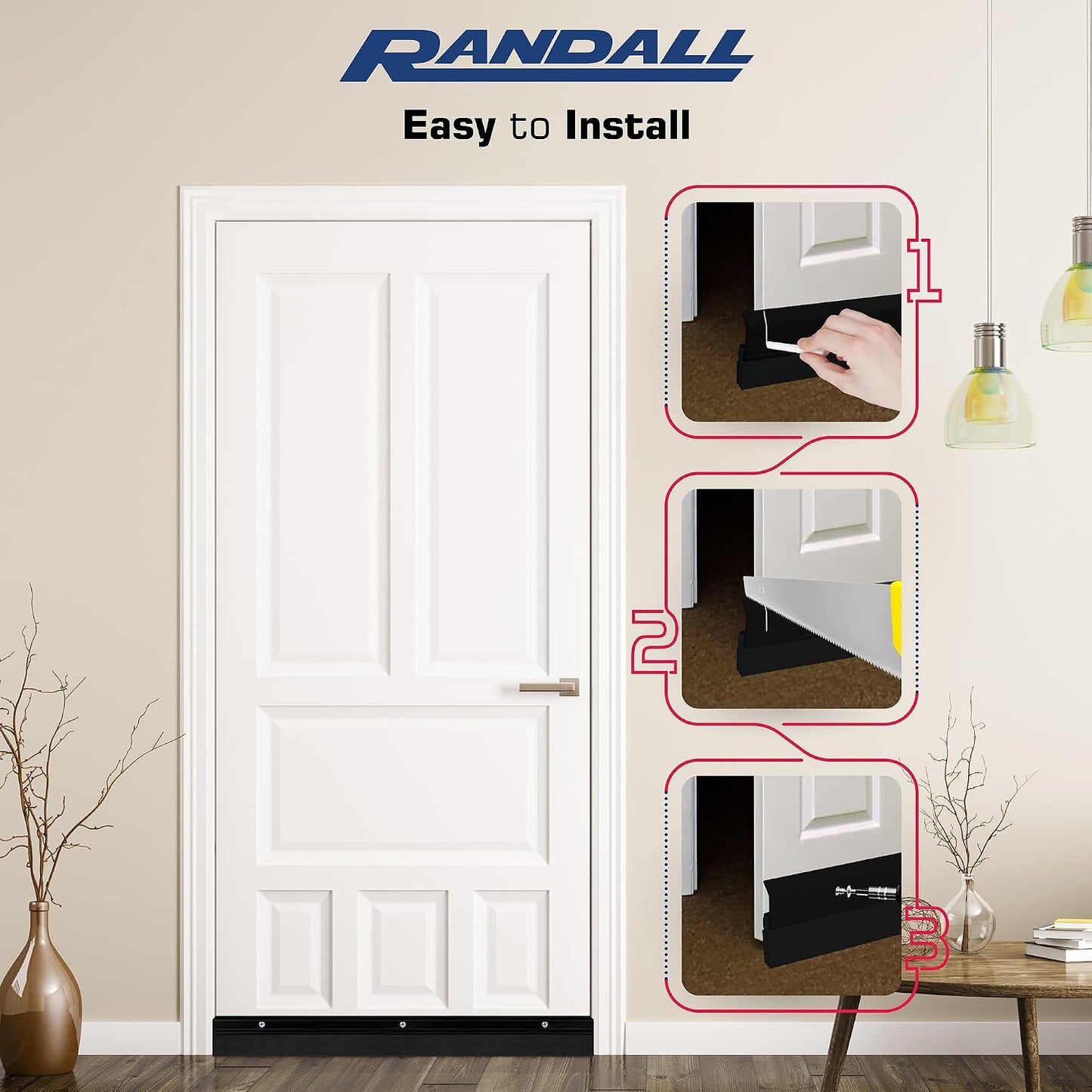 Randall Manufacturing V-63-BR All-Season Door Sweep, Heavy Duty Aluminum, Ideal for Residential & Commercial Use, Easy Installation with Heavy Rubber Seal, Ensure Comfort and Security (3 FT, Brown)