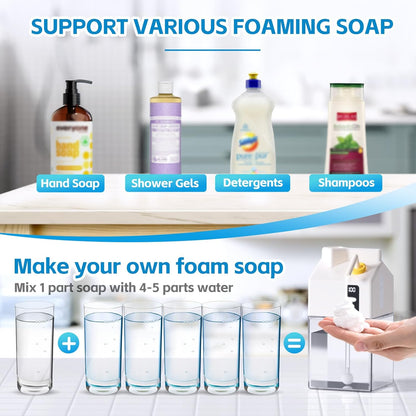 Automatic Foaming Soap Dispenser Touchless, USB Rechargeable Smart Hand Dish Soap Dispenser for Bathroom Kitchen Sink, Hands-Free, 3-Level Adjustable, 13.5oz/400mL