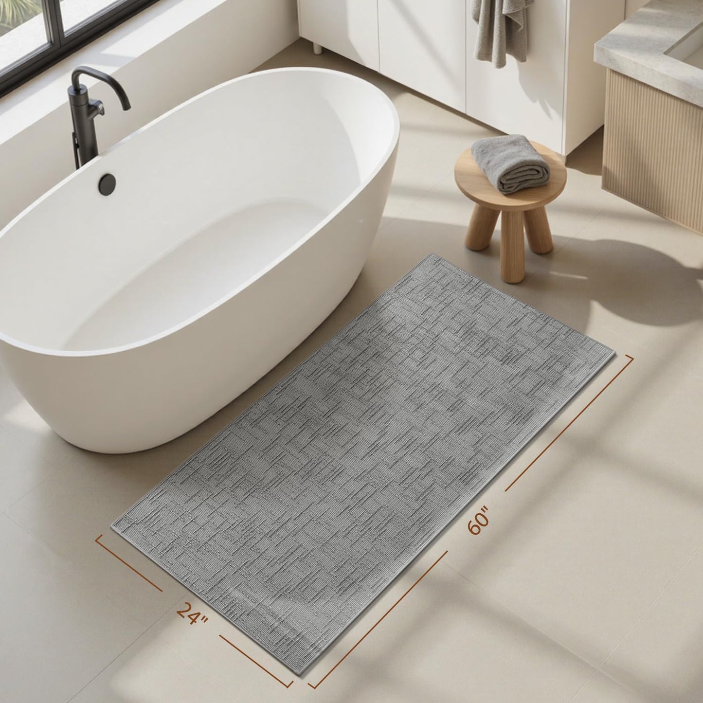 AMOAMI Bath Mat Non Slip Super Absorbent Quick Dry Bath Mats for Bathroom Floor Rubber Backing Washable Bathroom Rugs Modern Woven Jacquard Mat, Beside Tub Bath Rugs, 17" x 24", LightGrey