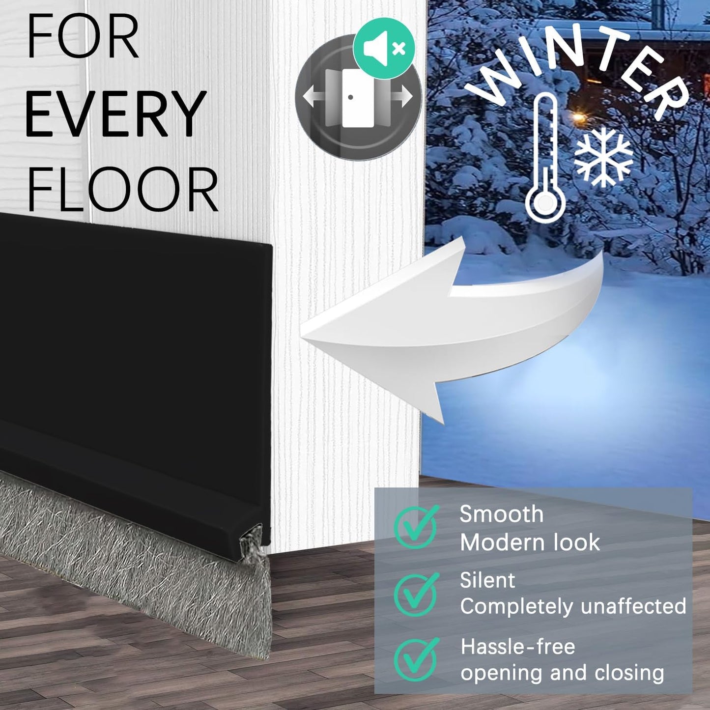 2 Pack Door Sweep Brush, Under Door Draft Stoppers with Brush, Draft Stopper for Bottom Reduce Noise, Weather Stripping for Doors Exterior with Self Adhesive, 2" W x 39" L, White