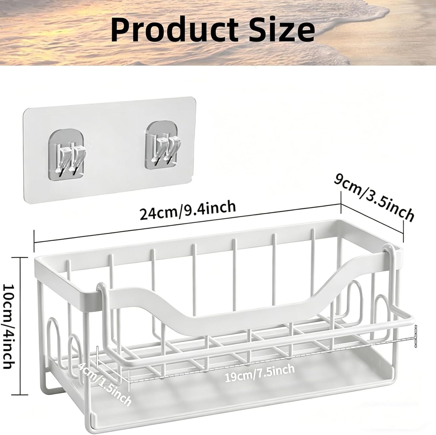 Sponge Holder for Kitchen Sink - Sink Caddy Organizer with Auto Drain Tray, Detachable Towel Rack, Stainless Steel Kitchen Counter Organizer Rack, Black