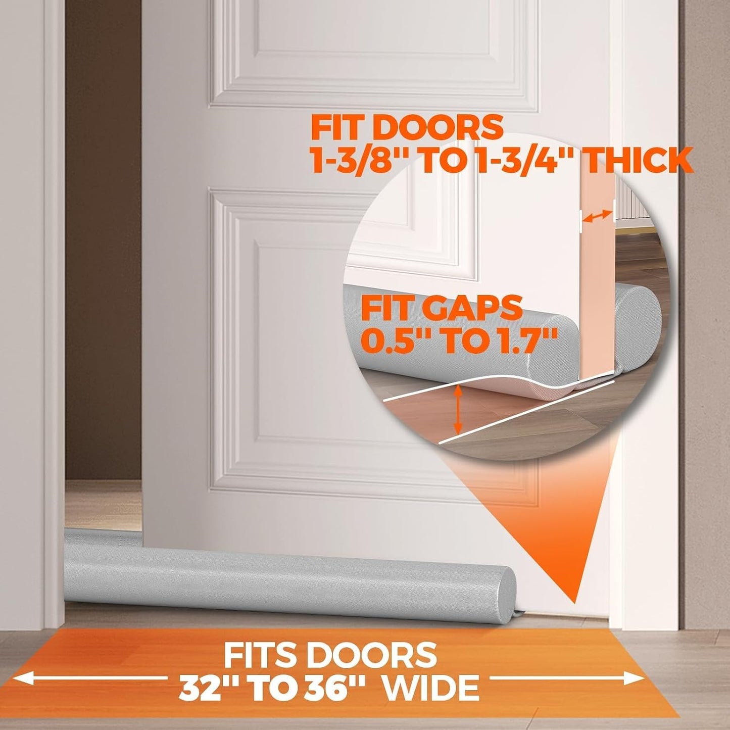 Holikme Door Draft Stopper Door Sweep Weather Stripping Noise Blocker Window Breeze Blocker Adjustable Draft Door Closers, Grey