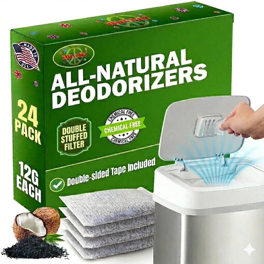 Green Piece® 24 Pack Overstuffed All-Natural Diaper Pail Deodorizer | Activated Charcoal Air Purifier Compatible with Diaper Pails, Shoe Closets, Trash Cans, Pets - Made in The USA by Green Piece