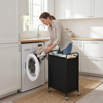 GRANNY SAYS 2 Section 130L Laundry Sorter, Large Laundry Hamper Basket with Wheels and Handles, Durable and Sturdy Rolling Cart for Laundry Room, Hotel, Bedroom, Beige