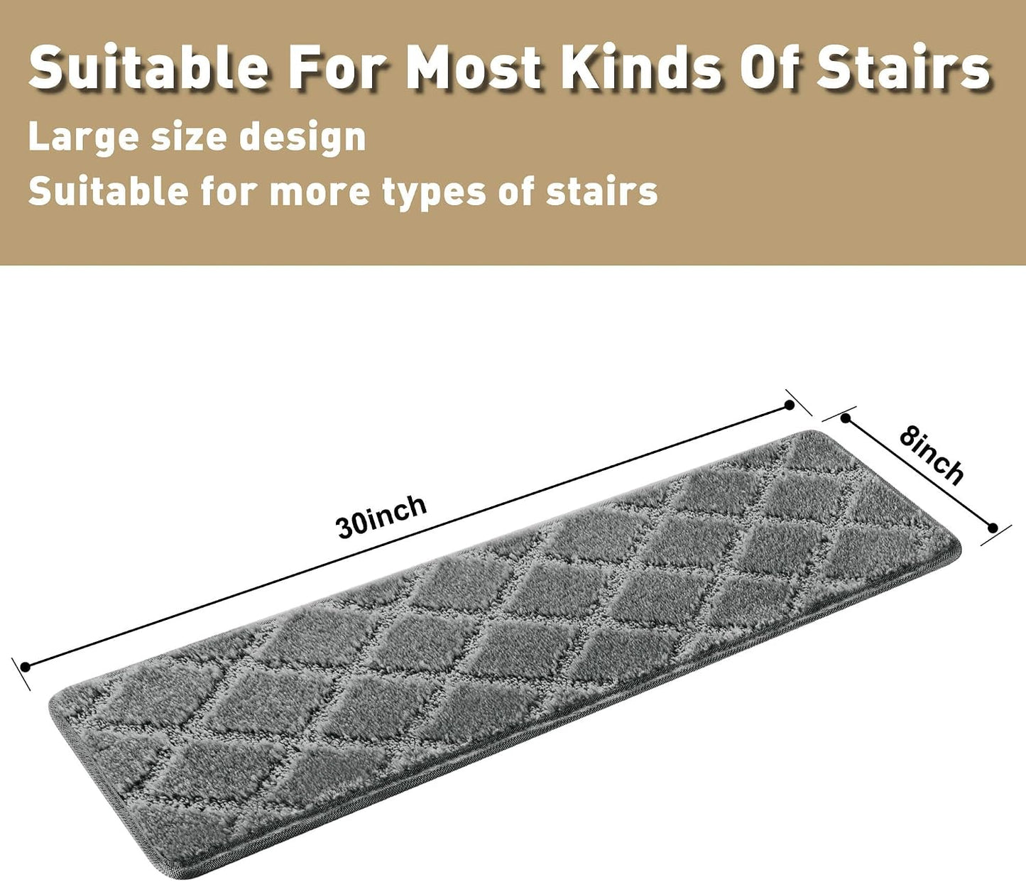 PURE ERA Carpet Stair Treads Tape Free Non Slip Indoor Stair Carpet Stair Protectors Pet-Friendly Non-Slip Skid Resistant Washable Reusable 8" x 30"(2 Pieces,Black)