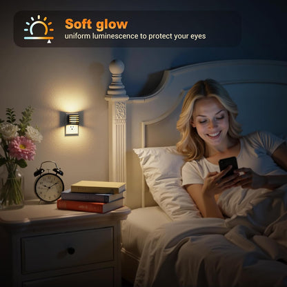 JandCase Motion Sensor Night Light, [2 Pack] Night Lights Plug into Wall, Dusk to Dawn & Motion Sensor, 3 Level Brightness Dimmable Plug in Night Light, 3000K Nightlight for Bedroom Bathroom Hallway