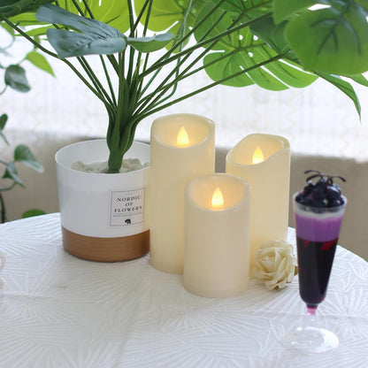 CANDLE CHOICE Waterproof Outdoor Battery Operated Flameless Candles with Remote Timer Plastic Flickering Fake Electric LED Pillars for Lantern Garden Wedding Christmas Decorations 3x4 Inches 3 PCS