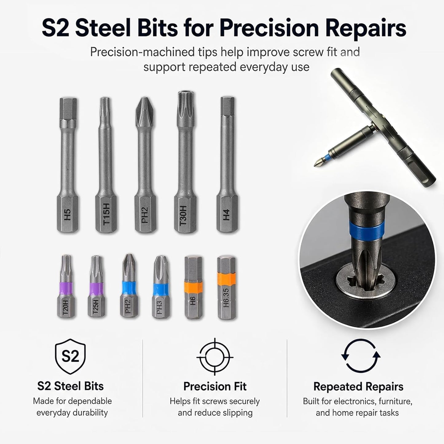 42 in 1 Magnetic Ratcheting Screwdriver Set with T-Handle, Multi-Bit Repair Tool Kit with Compact Case for Electronics, Appliances, Computer, Doorbell, Laptop, Furniture & Home Repair
