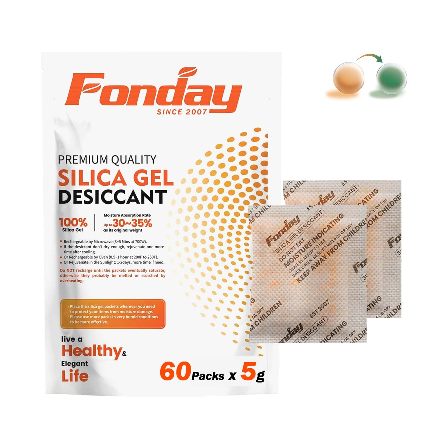 500g x 2 packs Fonday Rechargeable Silica Gel Car Dehumidifier Fast Reactivate Desiccant Bags, Large for Gun Safe Closet Basement Garage Storage Moisture Absorber