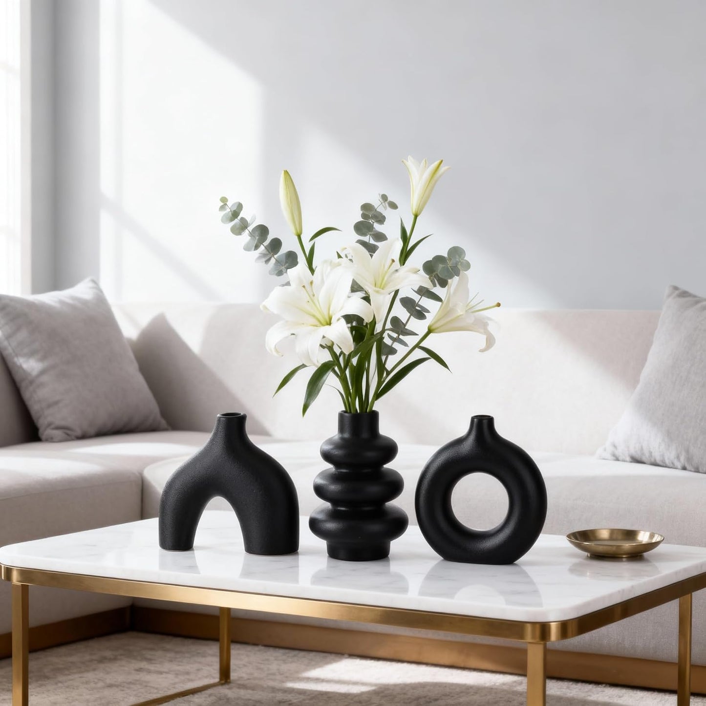 Ceramic 3 Pcs Vase Set,Modern Home Decor Table Centerpiece,Minimalist Nordic Vases, Wedding, Living Room, Bookshelf, Office, Modern Home, Entryway Boho Decor (D)