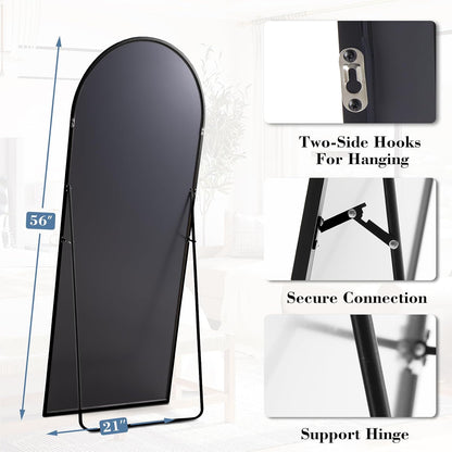 DUMOS 64"x21" Arched Full Length Floor Mirror, Full Body Mirror with Stand, Shatterproof Tempered Glass, Modern Aluminum Alloy Frame, Free Standing or Leaning for Home Decor, Gold