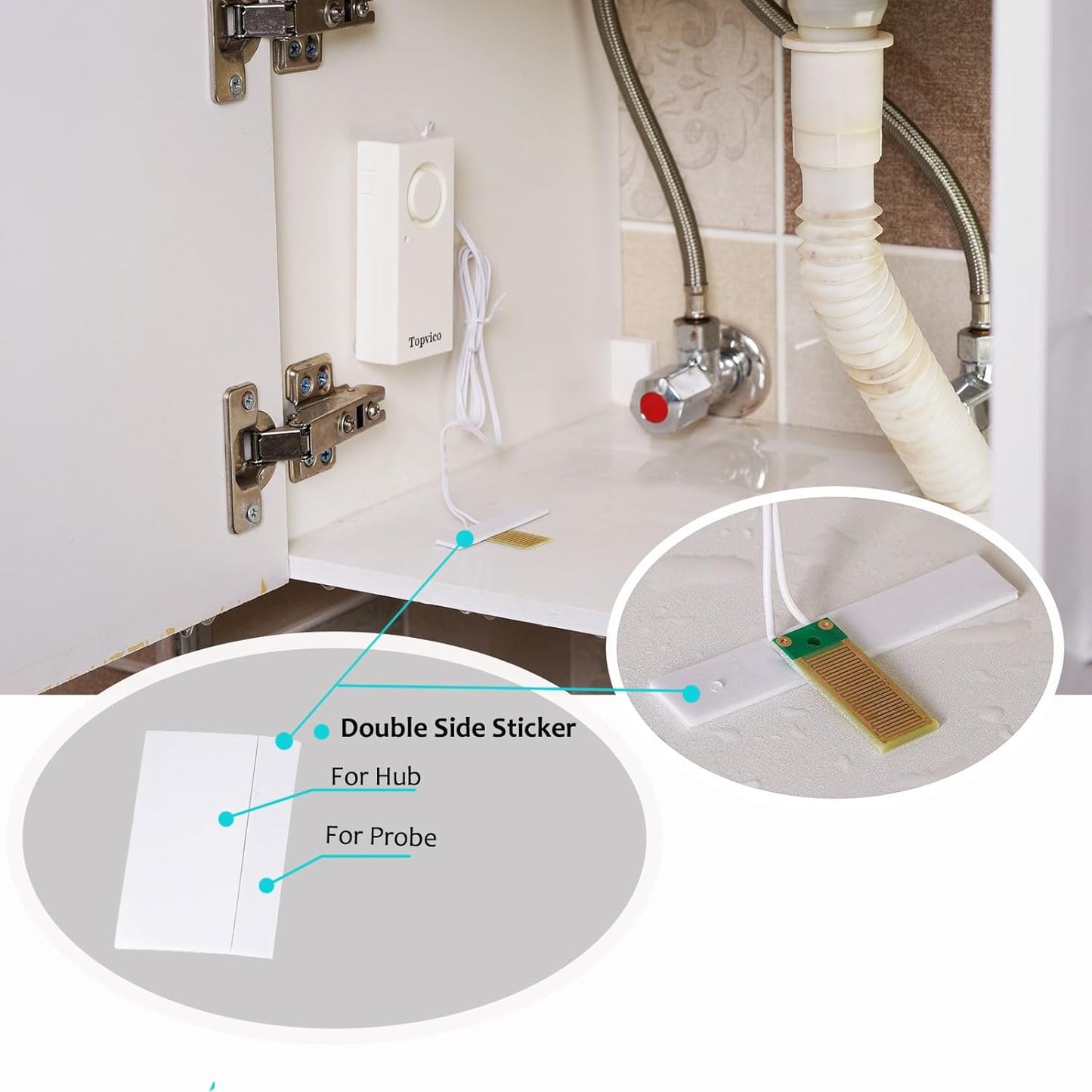Water Leak Detector, 120dB Loud Siren, Powered by 9V Battery (not Include), Sensor Alarm for RV Kitchen Basement Water Heater, 5 Pack