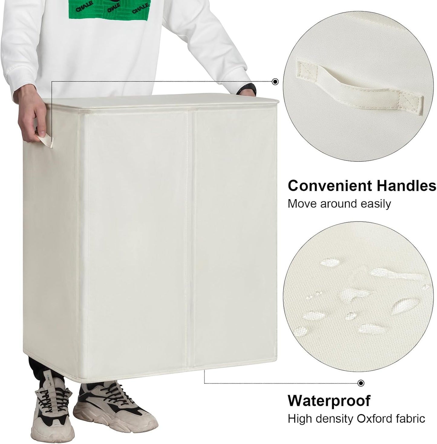 WOWLIVE 180L Laundry Hamper with Lid 3 Section,Large Laundry Basket with Removable Bags and Handles,Collapsible Dirty Clothes Hampers for Laundry,Laundry Basket Organizer for Laundry Room,Dorm,Beige