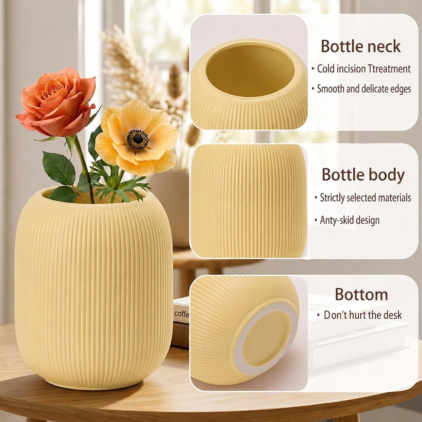 Ceramic Vase Set for Decor, Small Bud Vases, Pastel Decorative Vases for Table, Shelf, Living Room, Kitchen, Nursery, Dorm, (White)