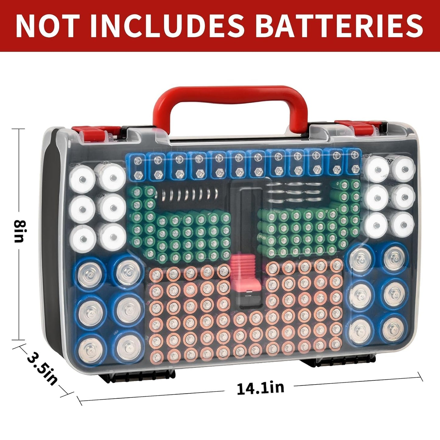 FULLCASE Double-Sided Battery Storage Organizer Case with BT-168 Tester, Holds 269, Fits AA AAA AAAA C D 9V 18650 CR123A CR2 23A 4LR44 and Coin Cells, Water-Resistant, Portable Handle - Deep Blue