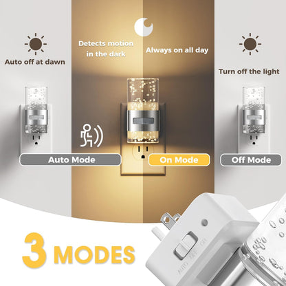 L LOHAS LED Motion Sensor Night Light,Dimmable Night Lights Plug into Wall, 2 Pack Acrylic Nightlight with 0-100 LM Adjustable Brightness, 3000K Plug in Night Light for Bathroom Hallway
