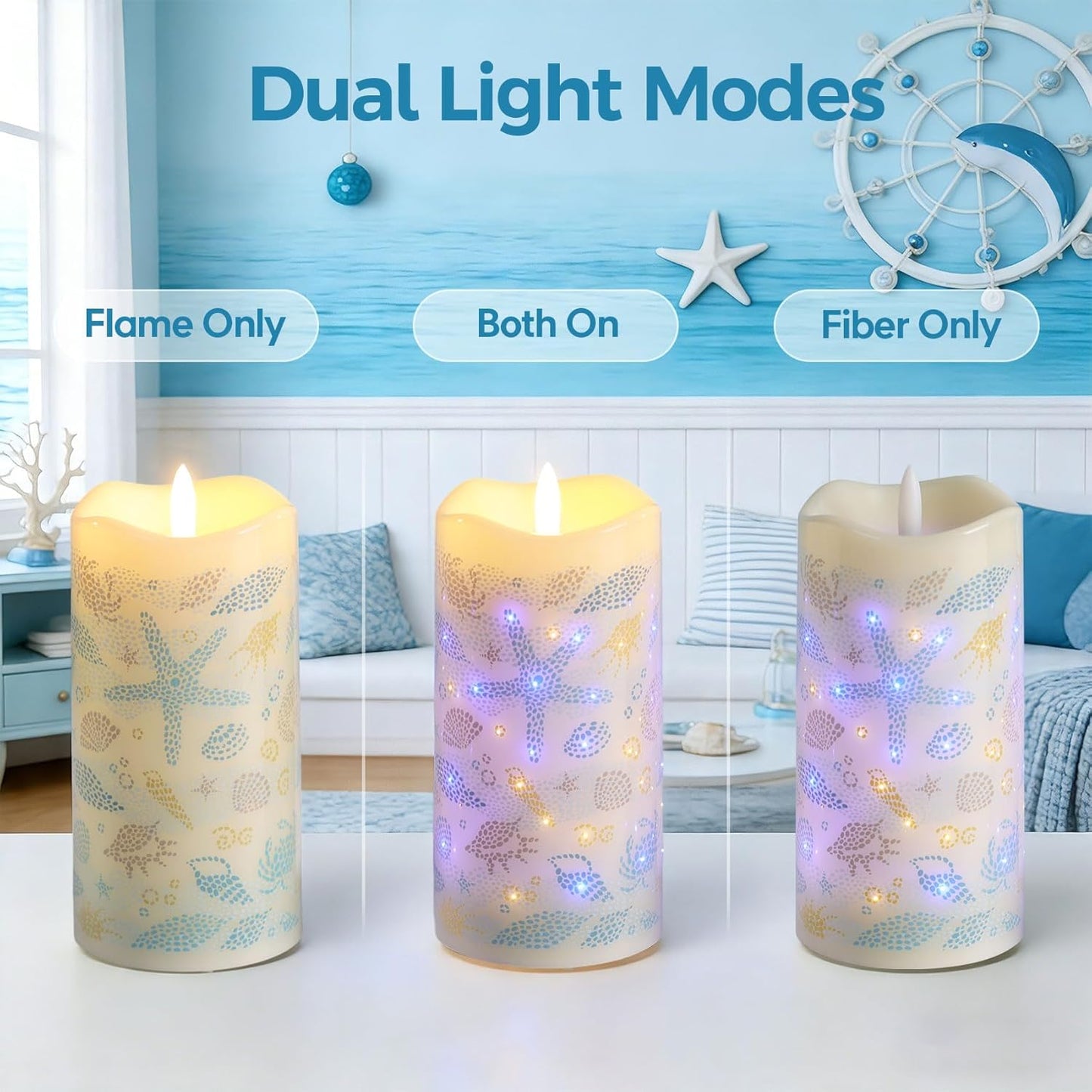 Eywamage Fiber Optic Flameless Pillar Candles with Remote, Floral Butterfly Spring LED Candles Flickering Home Decor Gift Set of 3