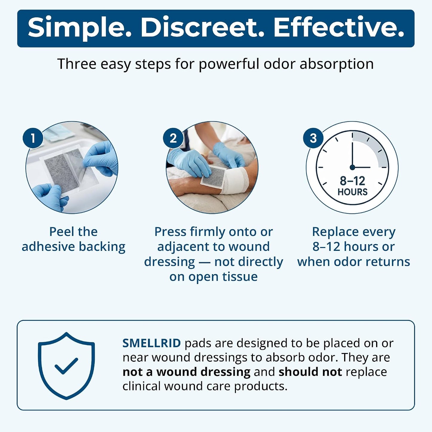 SMELLRID Activated Charcoal Odor Absorber Pads – 12 Unscented Adhesive (4"x4") Charcoal Pads for Body Odor, Flatulence & Personal Care Environments – 100% Coconut Shell Carbon