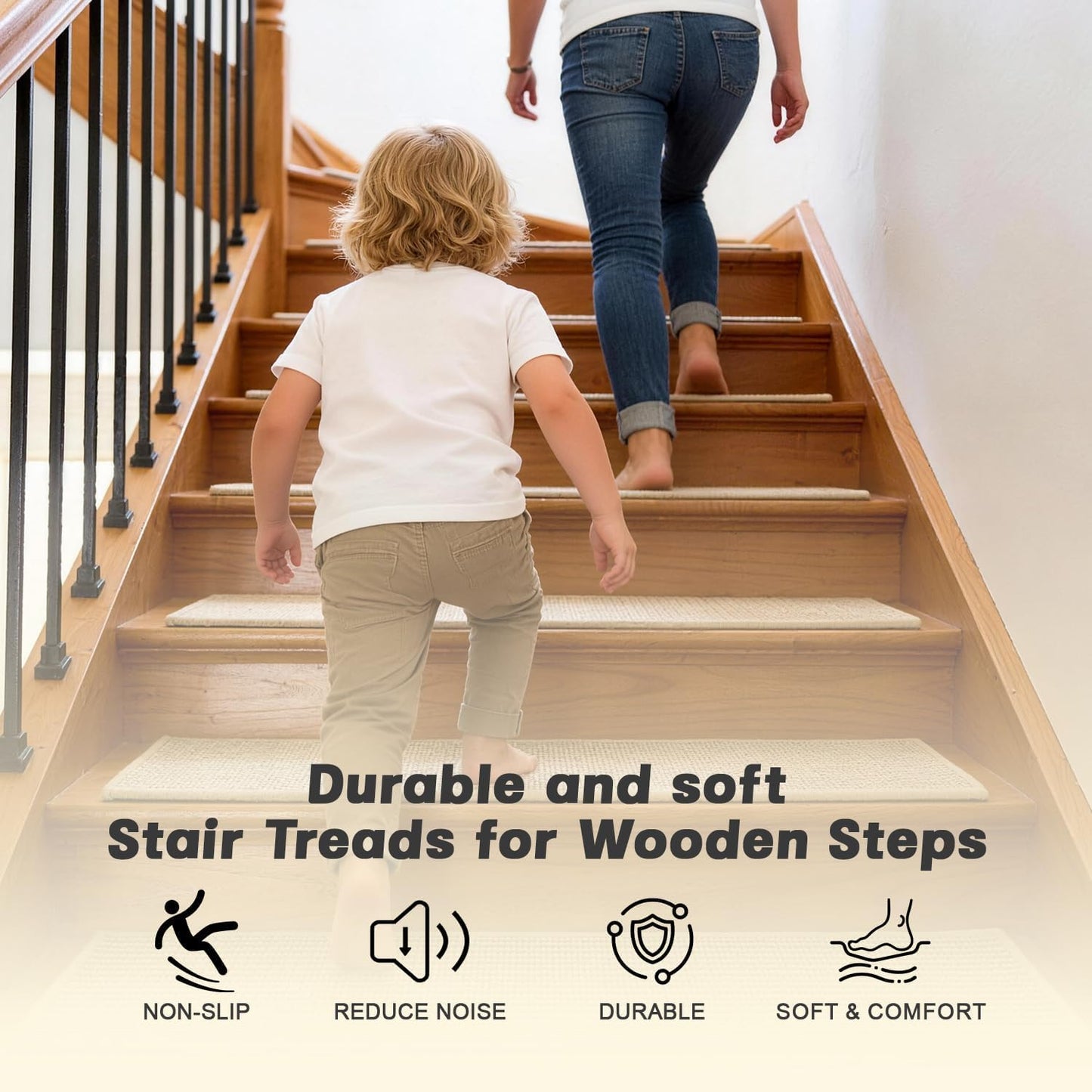 Stair Treads for Wooden Steps: 15PCS Non Slip Peel and Stick Stair Treads, 8" X 30" Stair Runner, Carpet Stairs Treads Machine Washable Adhesive Stair Rug for Kids Elders & Pets