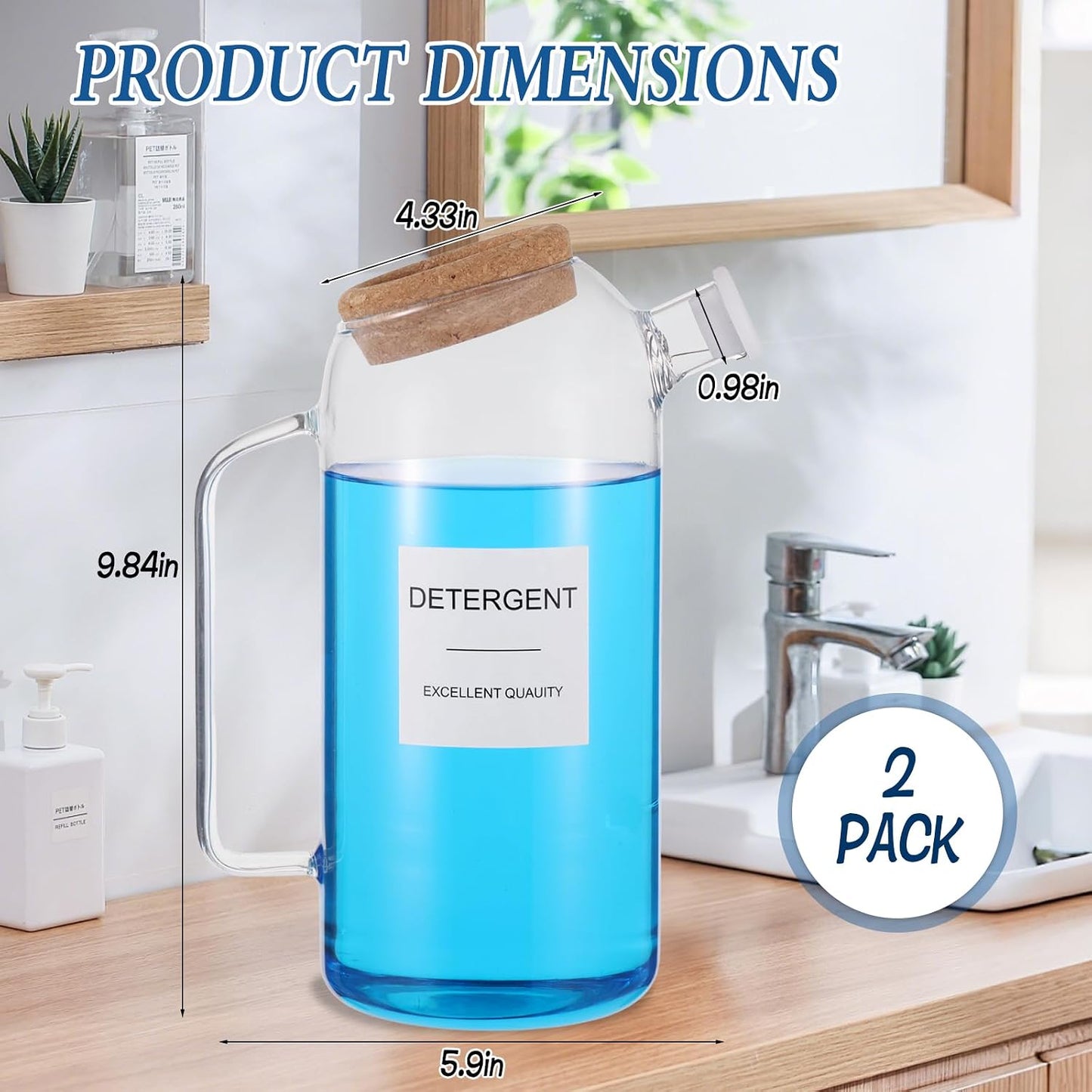 2 Sets Liquid Laundry Detergent Dispenser with Lables, 60oz Glass Laundry Detergent Dispenser, Ideal for Laundry Room Organization and Storage, for Bleach, Fabric Softener, Laundry Soap Dispensers