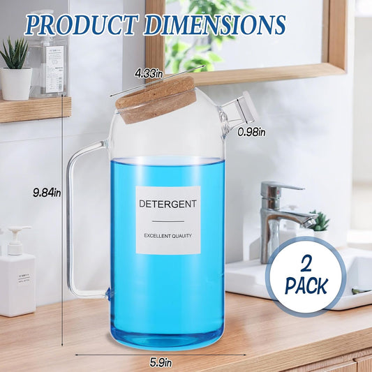 2 Sets Liquid Laundry Detergent Dispenser with Lables, 60oz Glass Laundry Detergent Dispenser, Ideal for Laundry Room Organization and Storage, for Bleach, Fabric Softener, Laundry Soap Dispensers