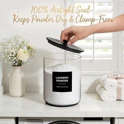 1 Gallon Glass Laundry Detergent Dispenser - Borosilicate Glass Canister Jar with Airtight Lid, Scoop & Silicone Mat, 16 Labels for Laundry Room Organization Powder Soap Pods Container (2, Black)