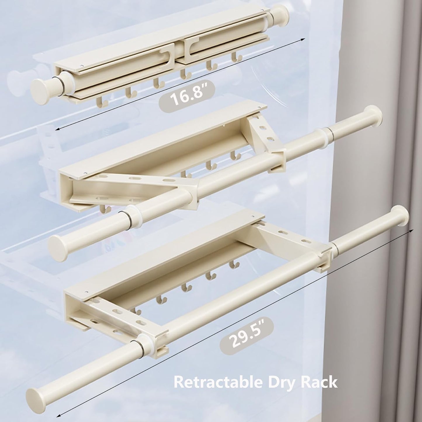 Wall-Mounted Dry Racks Retractable for Bathroom with 4 Hooks Clothes Drying Rack Bathroom Shelf for Collapsible Storage Rack Foldable Towel Holder for Kitchen, Balcony Laundry Room 16.8" to 29.5"