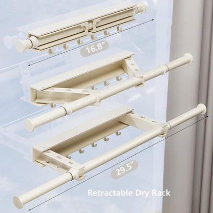 Wall-Mounted Dry Racks Retractable for Bathroom with 4 Hooks Clothes Drying Rack Bathroom Shelf for Collapsible Storage Rack Foldable Towel Holder for Kitchen, Balcony Laundry Room 16.8" to 29.5"