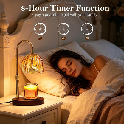 Flower Candle Warmer Lamp with Timer, Dimmable Adjustable Height Wax Melts Warmer for Jar Candles, Birthday Gifts for Women Mom, House Warming Gifts New Home, Bedroom Living Room Decor (Green)
