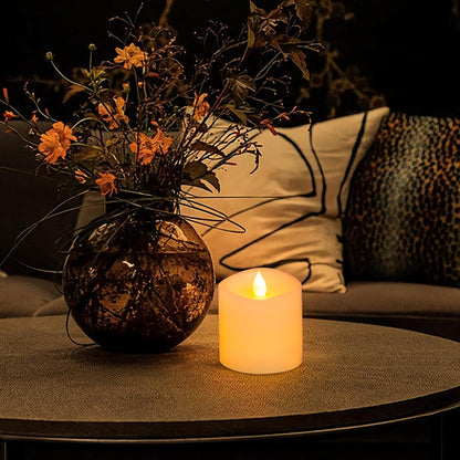 3x3 Flickering Flameless Candles Set of 2, 2AA Battery Life 600 Hours Battery Candles Flickering with Timer,3 inch Flameless Candles with Remote for Indoor/Outdoor, Ivory