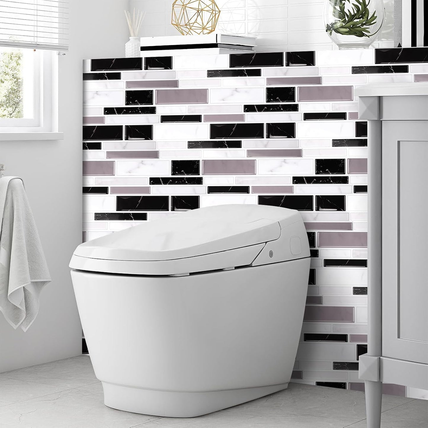 24 Sheet Peel and Stick Tile Backsplash Sticks for Kitchen 10"x 5" Back Splashes Self Adhesive Waterproof Tile Wall Paper for Bathroom Kitchen Backsplash, RV, Fireplace, Black/White Marble Look