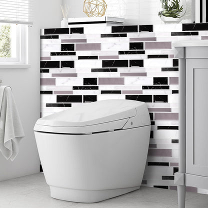 24 Sheet Peel and Stick Tile Backsplash Sticks for Kitchen 10"x 5" Back Splashes Self Adhesive Waterproof Tile Wall Paper for Bathroom Kitchen Backsplash, RV, Fireplace, Black/White Marble Look