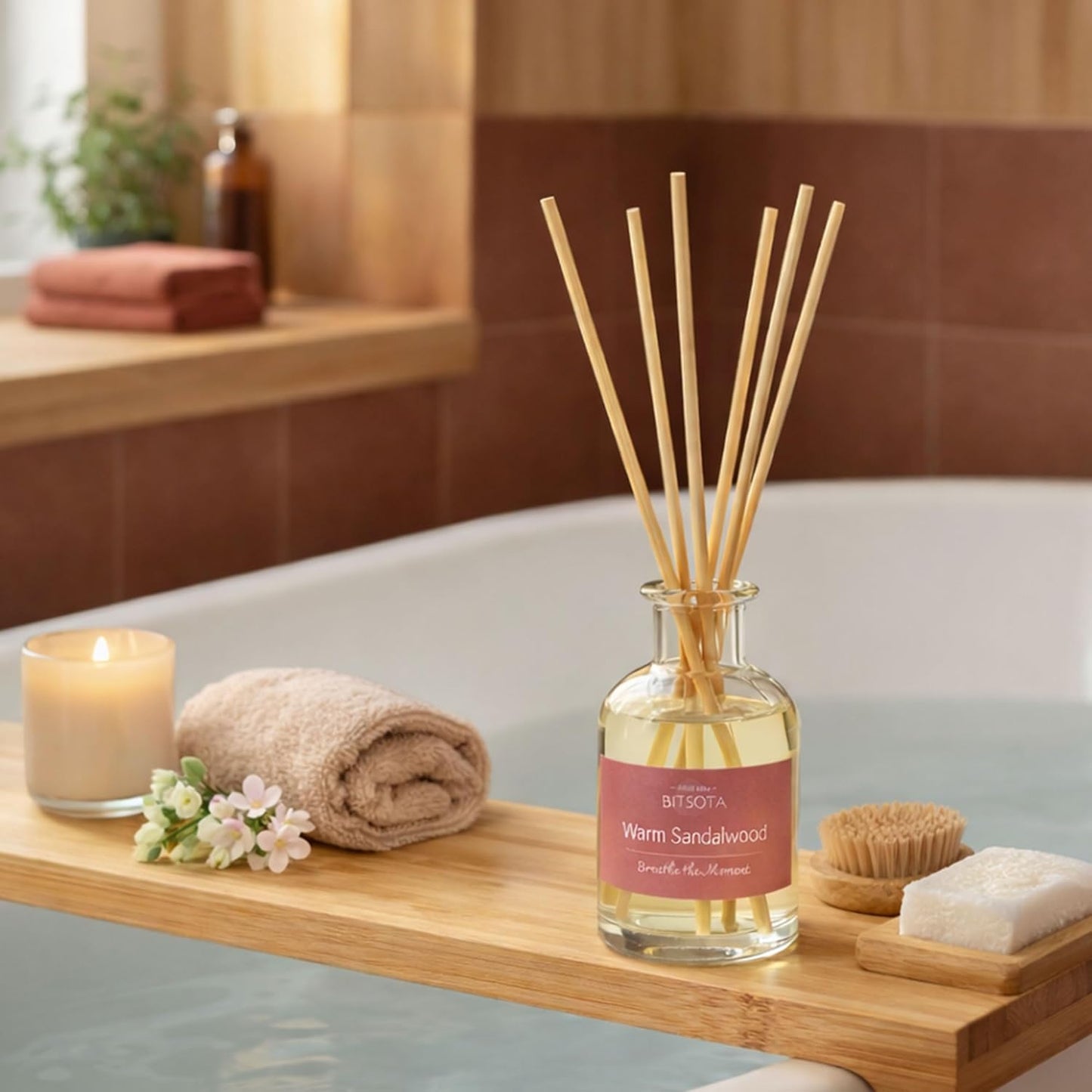 Natural Reed Diffuser Set, Fresh Lemon 3.52 oz (100ml) Scented Diffuser with Sticks Home Fragrance Reed Diffuser for Bathroom Shelf Decor, Ideal Gift for Woman