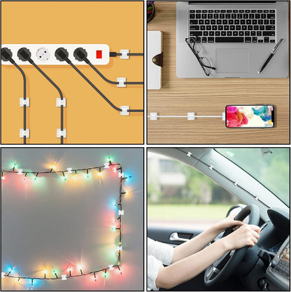Cable Clips, Adhesive Cable Organizer Cord Holder Wire Clip Wire Management Self Adhesive Hooks Wire Holder for Office, Home (Black)
