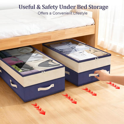 Dolicer 2 Pack Under Bed Storage with Wheels, 6in-10in Height Adjustable Underbed Storage Containers, 92L XXXL Under Bed Drawers Rolling Bin with Clear Lids for Dorm Shoes Clothes Organizers(Grey)