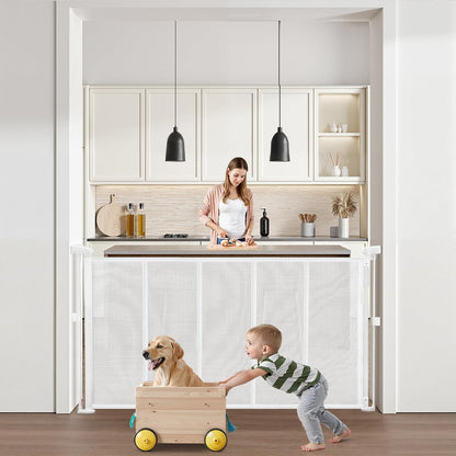 VEVOR Retractable Baby Gate, 34 inch Tall, Extends up to 71 inch Wide, Retractable Gate for Kids or Pets, Mesh Material, Easy to Install for Indoor Stairs, Doorways, Hallways, Playrooms, Gray