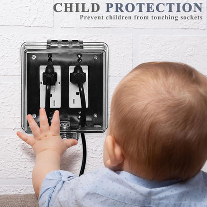2-Gang Universal Weatherproof Electrical Outlet Cover with Lock,Baby Proof Outlet Lock Box,Fits Most 2.6 "H x 2.56 "W or Smaller Plugs,Clear Outlet Waterproof Cover Box for Outdoor In-Use