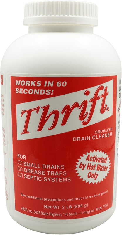 Thrift T-200 Drain Cleaner – 2 lb Odorless Drain Opener – Activated by Hot Water – For Small Drains, Grease Traps & Septic Systems