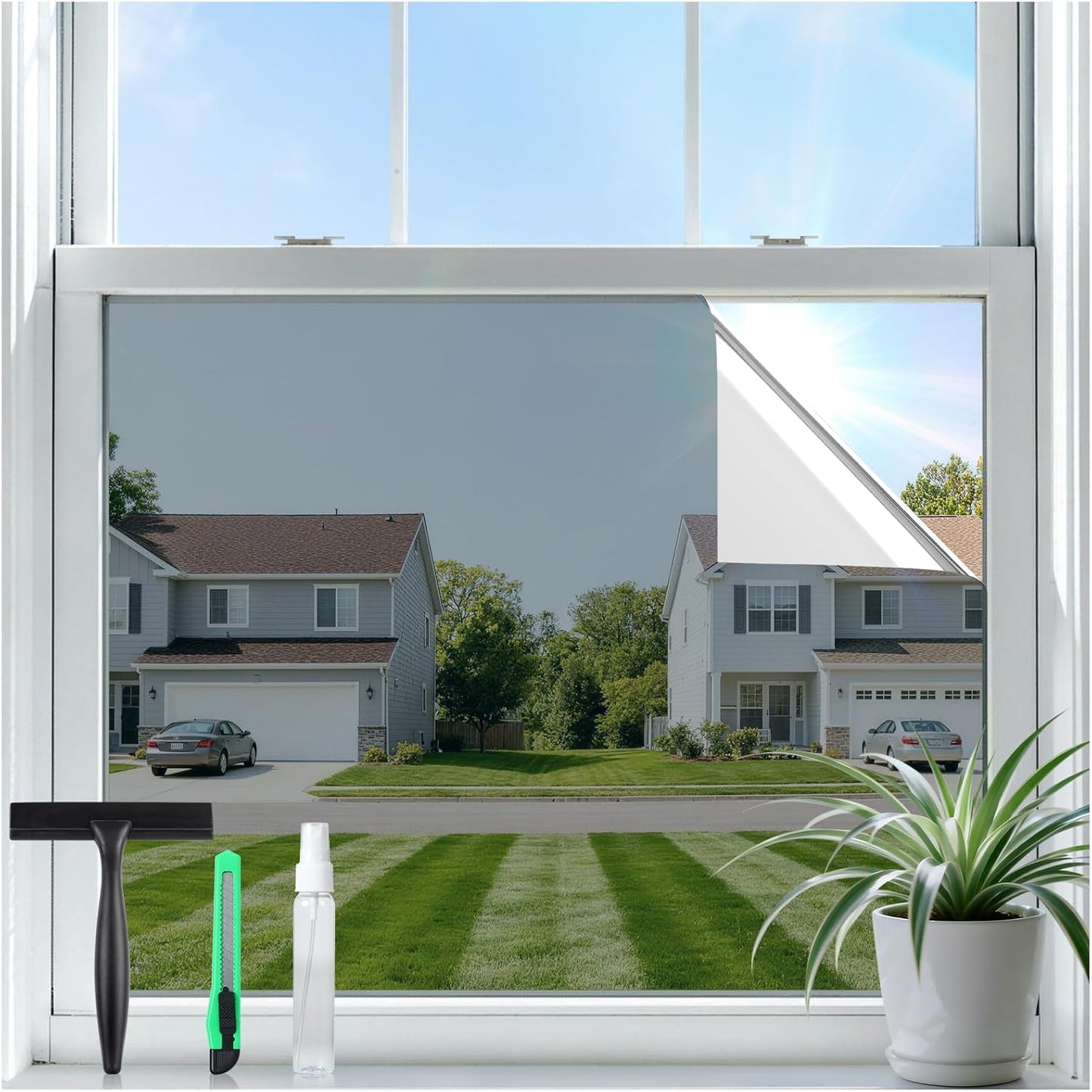 rabbitgoo Privacy Window Film Non Adhesive Frosted Glass Sun Blocking Self Static Cling Decorative for Home Kitchen Living Room, Removable and Reusable, 17.5 X 78.7 inches