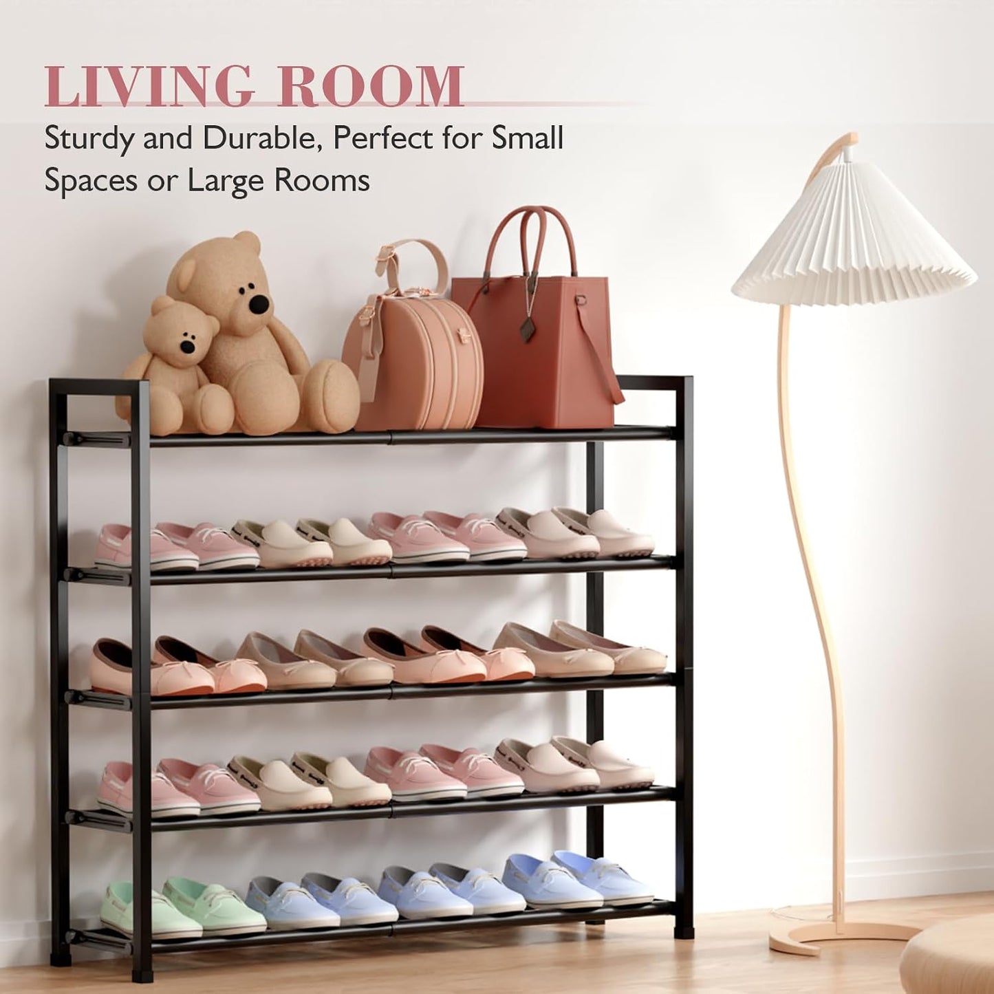 Bumusty 3-Tier Expandable Shoe Rack for Closet, 18“-33” Adjustable Shoe Rack for Small Space, Small Shoe Organizer for Front Door, Sturdy Metal, Black