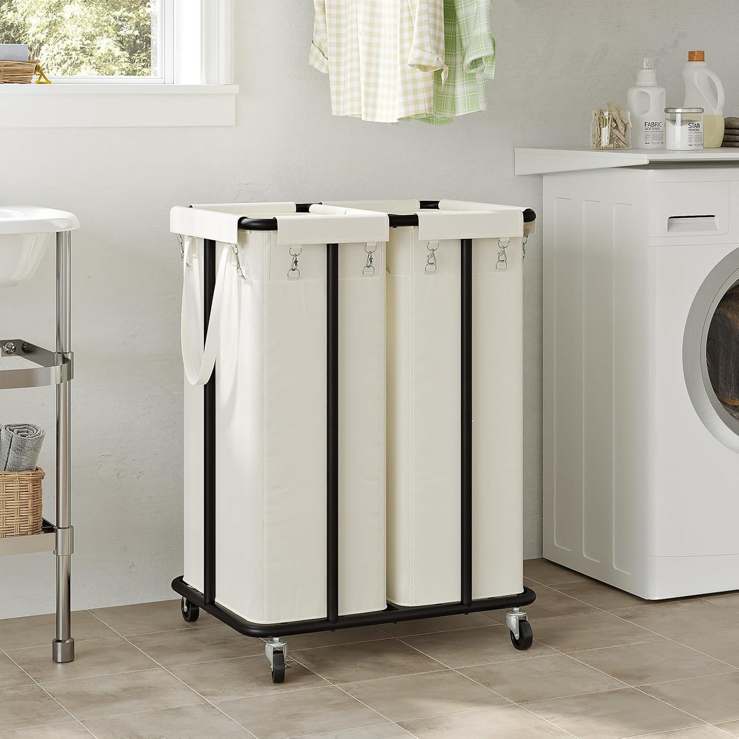 WOWLIVE Laundry Hamper with Wheels 260L Rolling Laundry Basket 3 Section Organizer Laundry Cart with Steel Frame and Removable Bags Large Dirty Clothes Hamper Dorm Room Storage for Bedroom