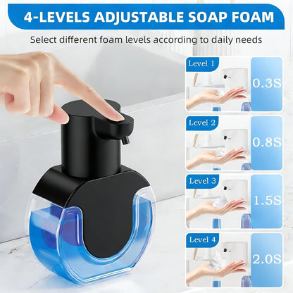 Automatic Soap Dispenser Touchless,Rechargeable Foaming Soap Dispenser,15oz/420ml Smart Hand Soap Dispensers,4-Level Adjustable,Wall Mount for Bathroom Kitchen Dish Soap,Hands-Free