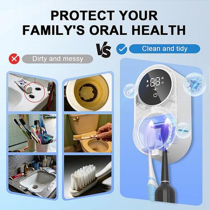 Toothbrush Holder and Cleaner Razor Holder/Dryer Light Cleaning and Air Drying Automatic Ratating Cover Rechargeable Wall Mounted for Bathroom Portable for Trip