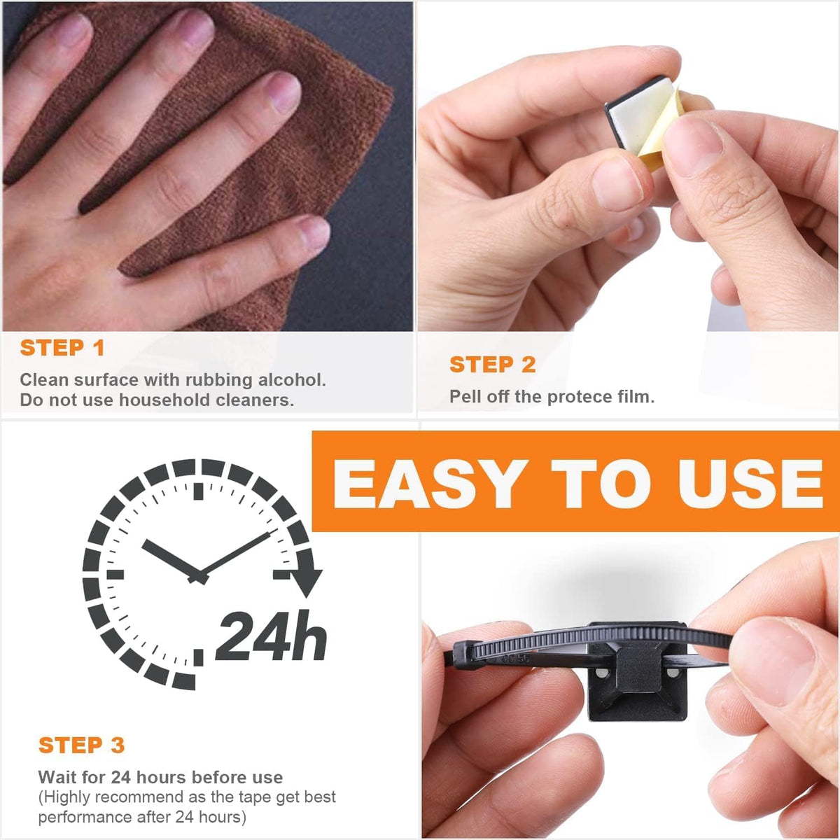 3/4" Zip Tie Adhesive Mounts Self Adhesive Cable Base Holders with Multi-Purpose Tie wire clips with screw hole,Anchor stick on wire holder,Black
