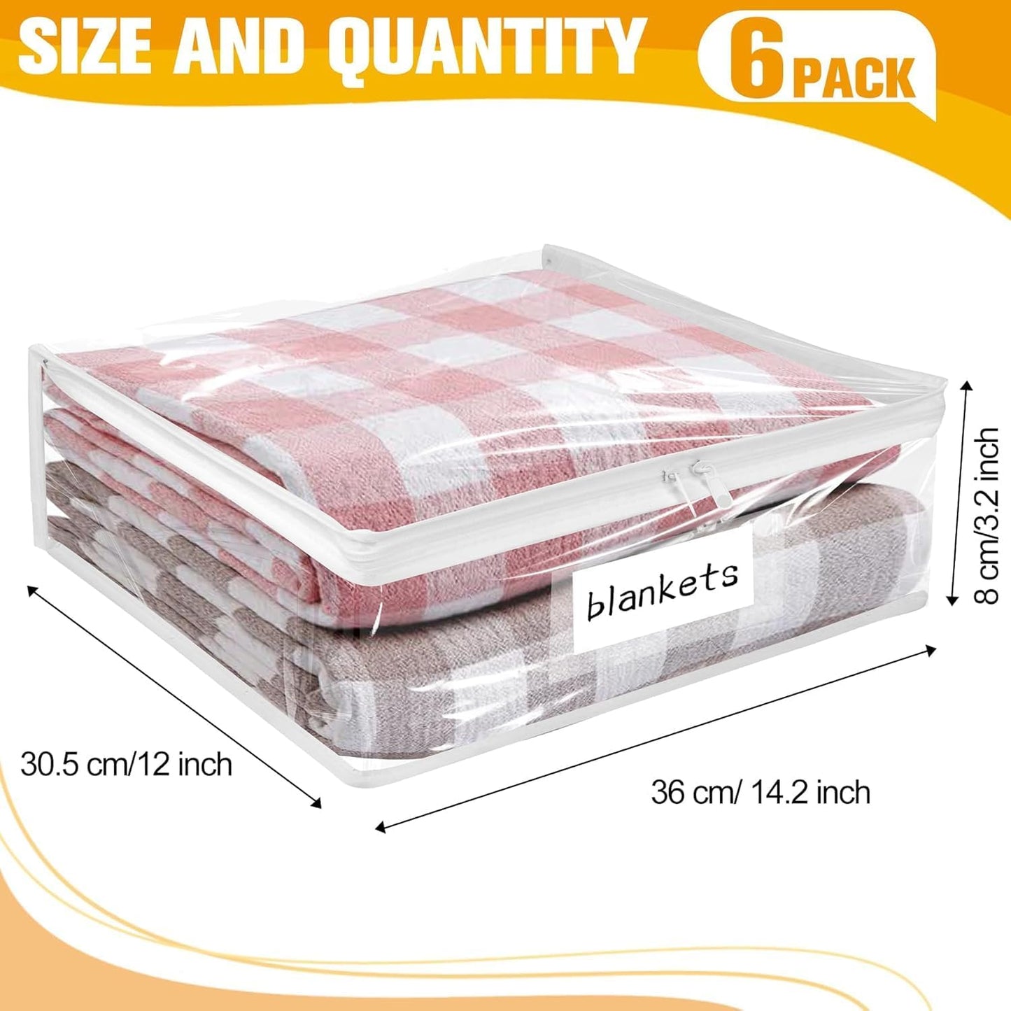 Plastic Storage Bags with Easy-Glide Zipper, Pack of 8, Durable Clear Vinyl Zippered Storage Bags for Clothes Sweaters Comforters Blankets Sheets Bedding (15.7 x 13.8 x 3.9 Inch, White)