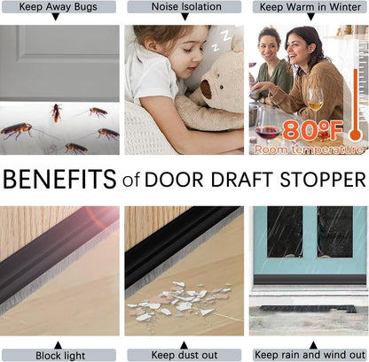 2 Pack Door Sweep Brush, Under Door Draft Stoppers with Brush, Draft Stopper for Bottom Reduce Noise, Weather Stripping for Doors Exterior with Self Adhesive, 2" W x 39" L, White