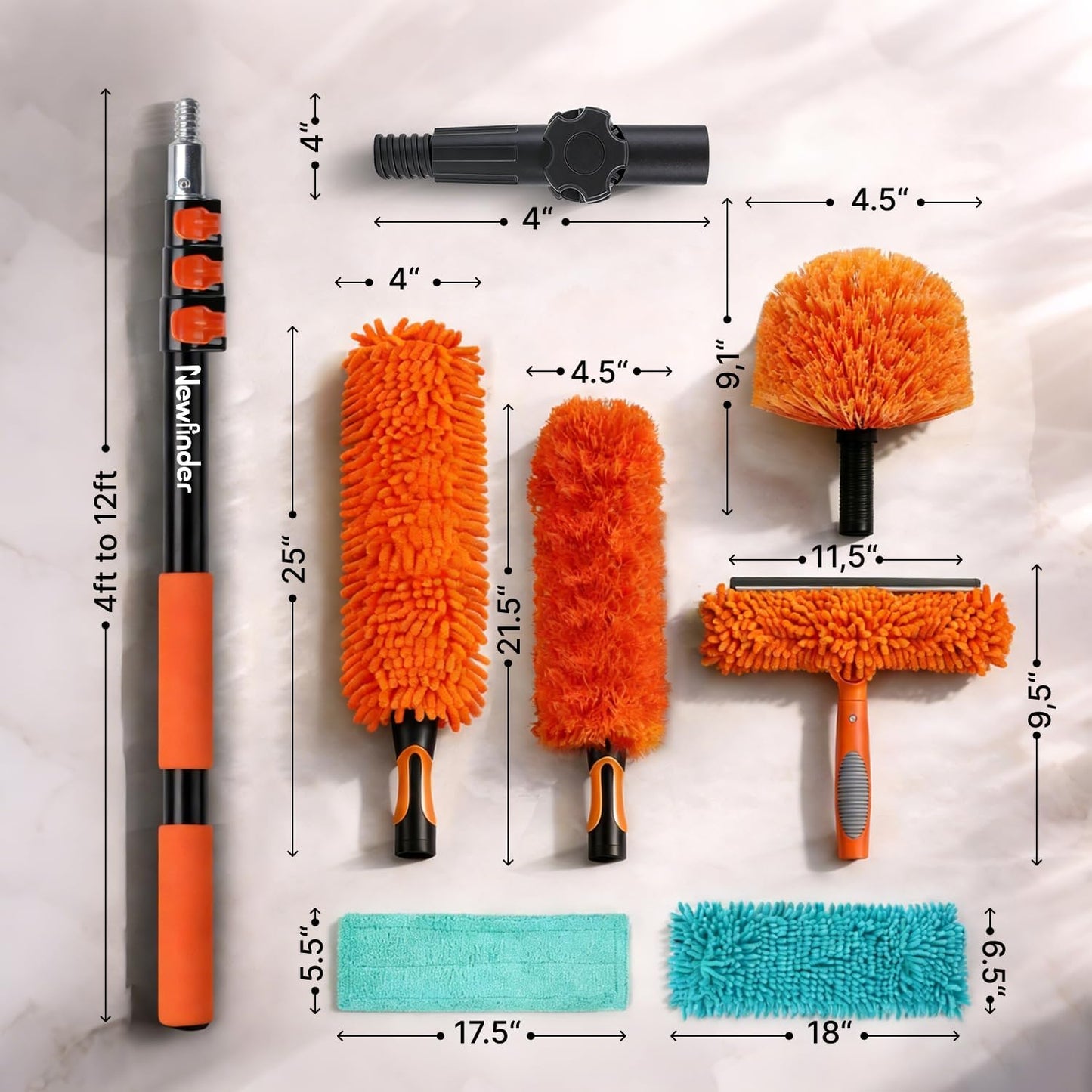 20ft High Ceiling Duster Kit with 4-12ft Heavy-Duty Extension Pole, Ceiling Fan Duster, Cobweb Duster, Microfiber Duster, Window Squeegee & Cleaner, Wall Duster for Home Long Reach Cleaning