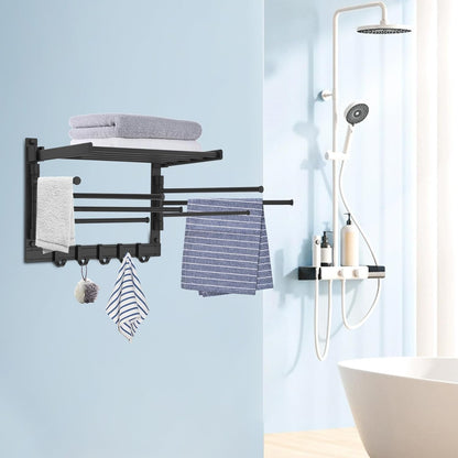 Wall-Mounted Steel Clothes Drying Rack,Bathroom Towel Shelf,Swivel Towel Hanger for Laundry Room Space Saver (Black)