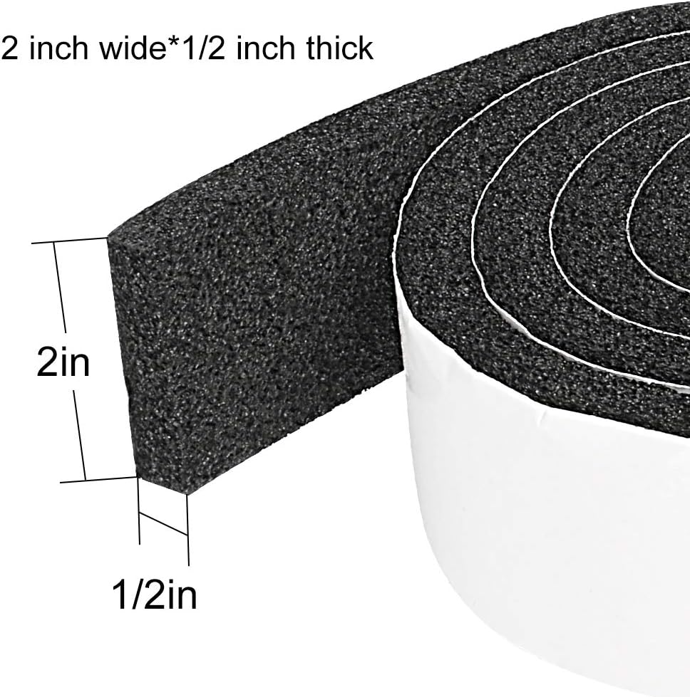 Seal Foam Tape,1/2 Inch W x 1/8 Inch T Weather Stripping for Door and Window,High Density Single Sided Closed Cell Door Insulation Weather Strip, 3 Rolls Total 50FT Black